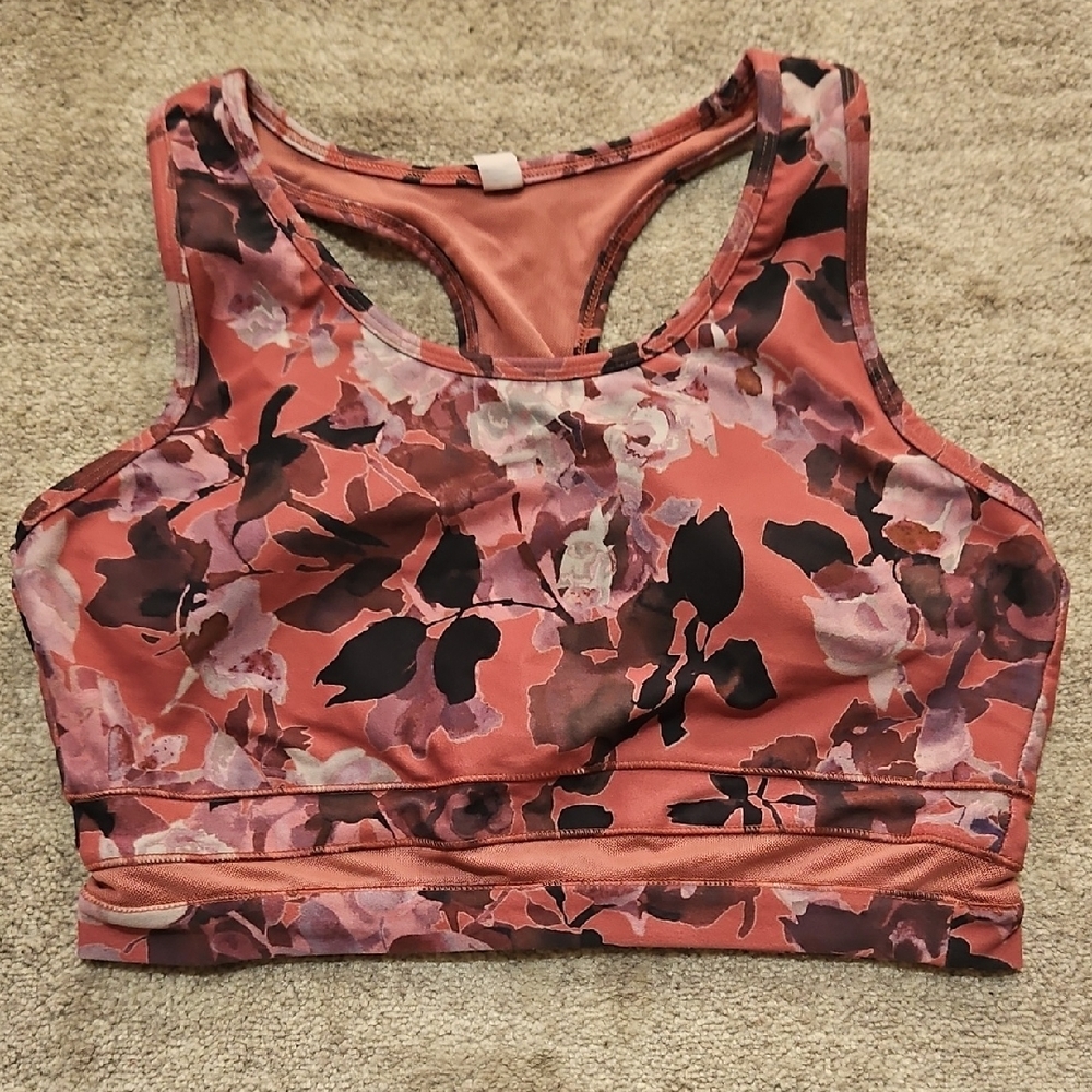 RBX Pink and Black Floral Sports Bra